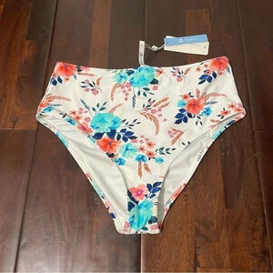 NWT Cupshe White Floral Bikini High Waisted Swim Bottoms Women's Medium